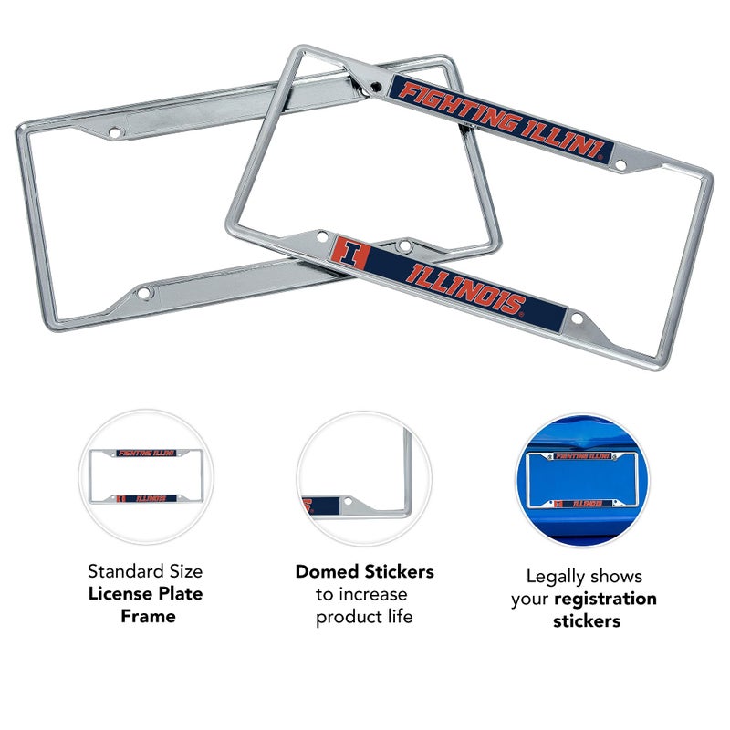 Desert Cactus University of Illinois Fighting Illini U of I Car Accessories Metal License Plate Frame and Tag Holder for Front or Rear of Car (Mascot) - Image 3